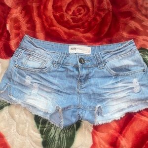 Low Rise Ripped Jean Shorts! Ruffles On Edges!